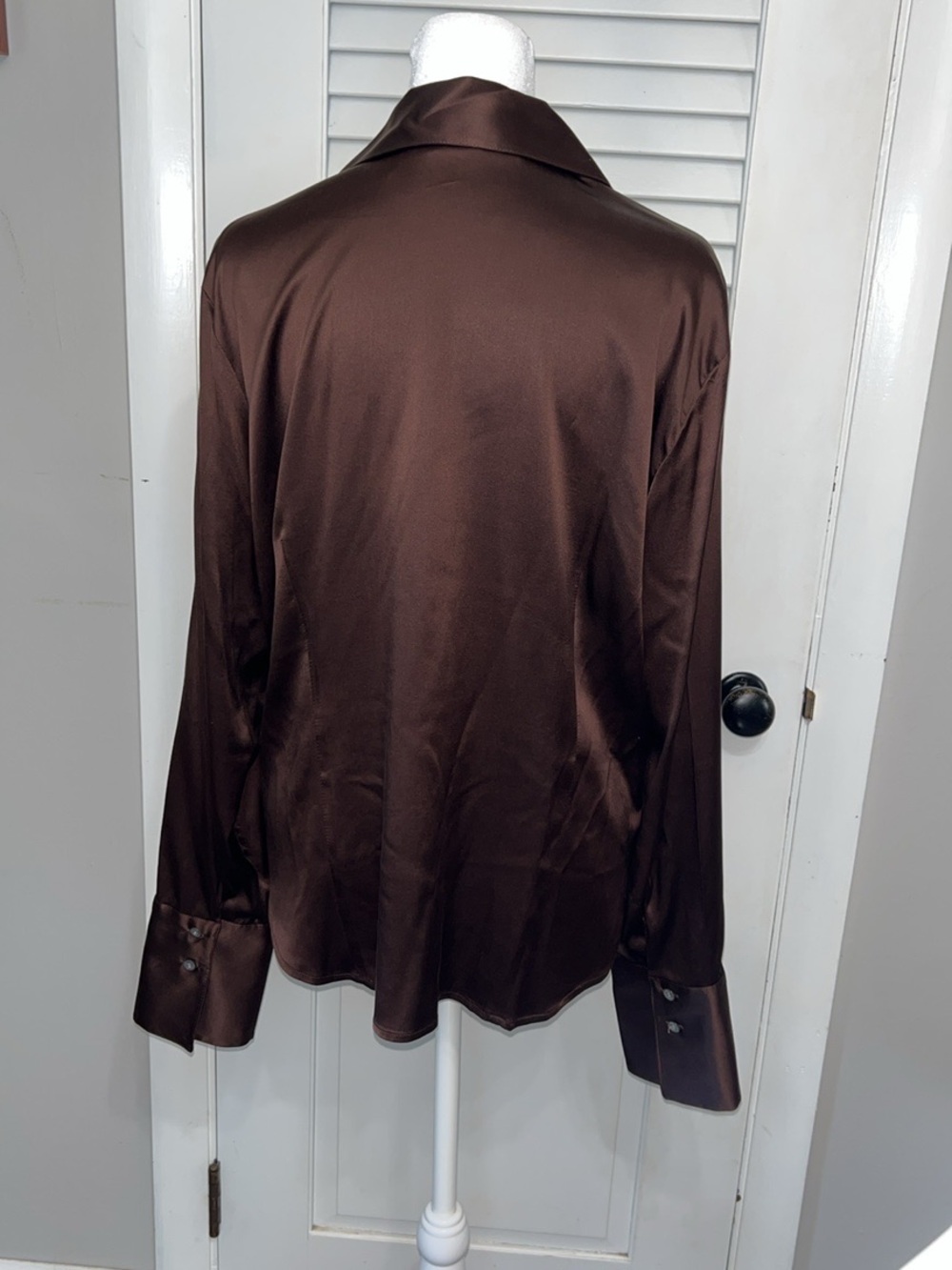 Valerie Stevens Chocolate Brown Silk Button Down Blouse Size L - Picture 6 of 9